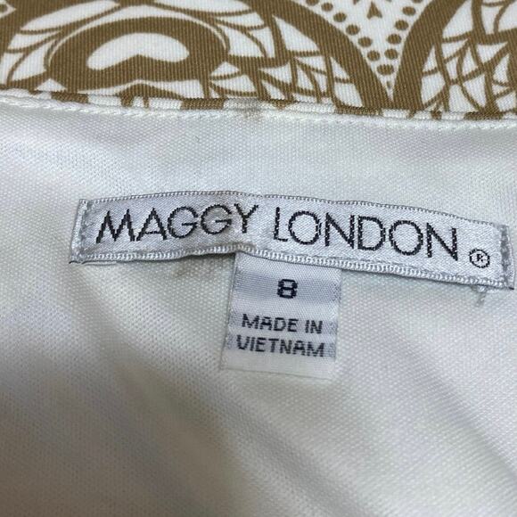 Maggy London Gold White Damask Cap Sleeve Boat Neck Mini Sheath Dress Size S - Picture 3 of 4